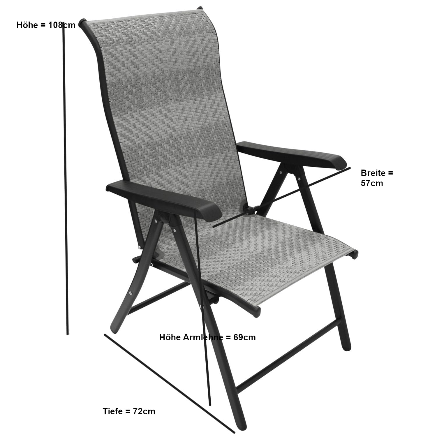 DEGAMO 2X Klappsessel Gartensessel Antibes Hochlehner, Metall und Polyrattan grau, 7-Fach verstellbar, faltbar, Outdoor