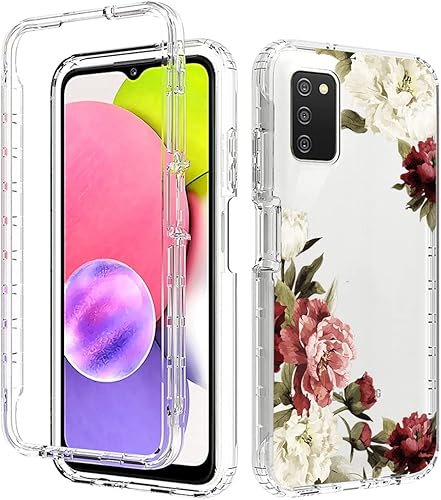 Miniatura 6 de Funda para Galaxy A03SSamsung A03S A037U con protector de pantalla de vidrio templado, cuerpo completo, a prueba de golpes, lindo patrón floral