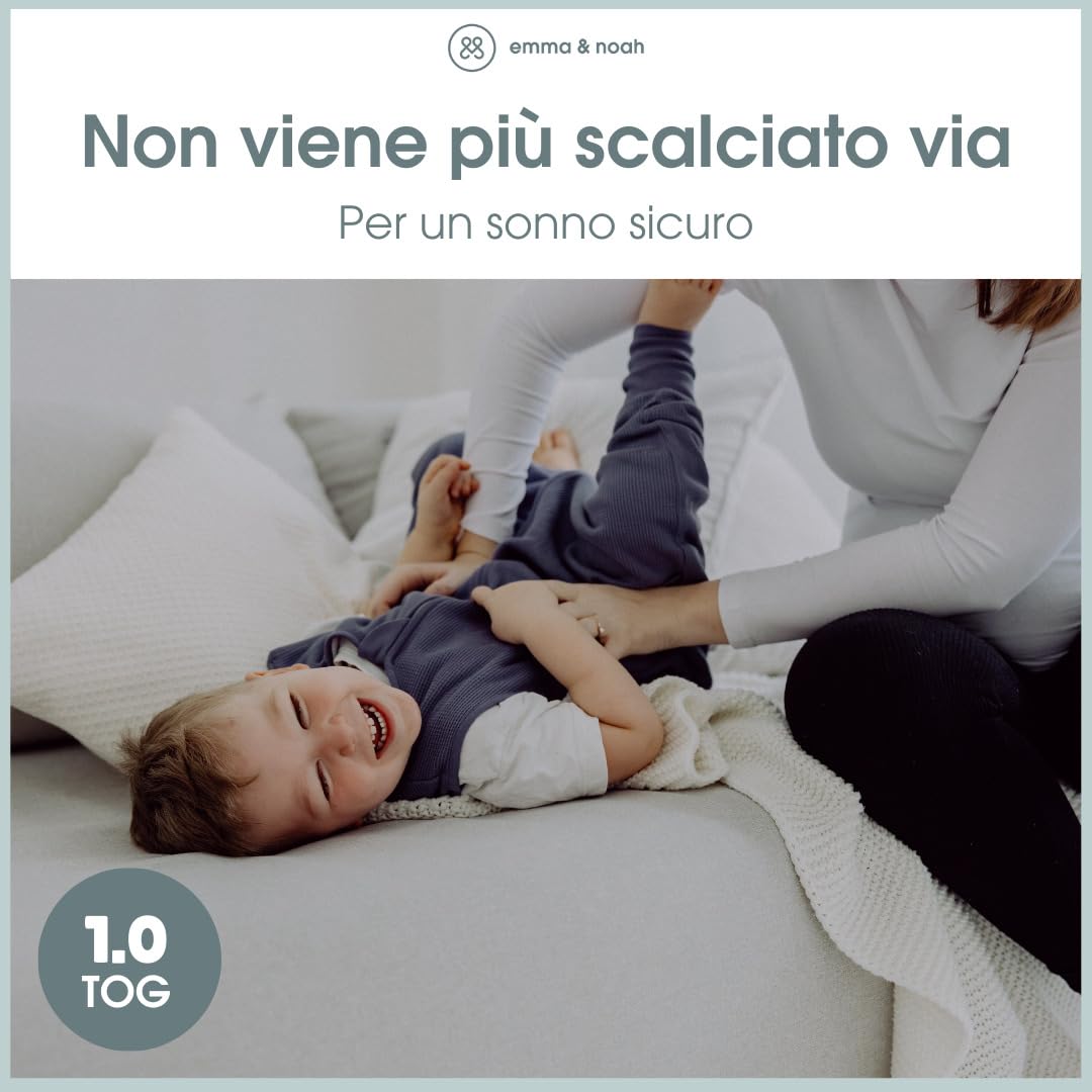 emma & noah Sacco nanna con piedi, 1.0 TOG, per tutto l'anno, con gambe, per primavera, estate e autunno, 100% cotone biologico, certificato Oeko-TEX (Essential Mint, 70 cm)