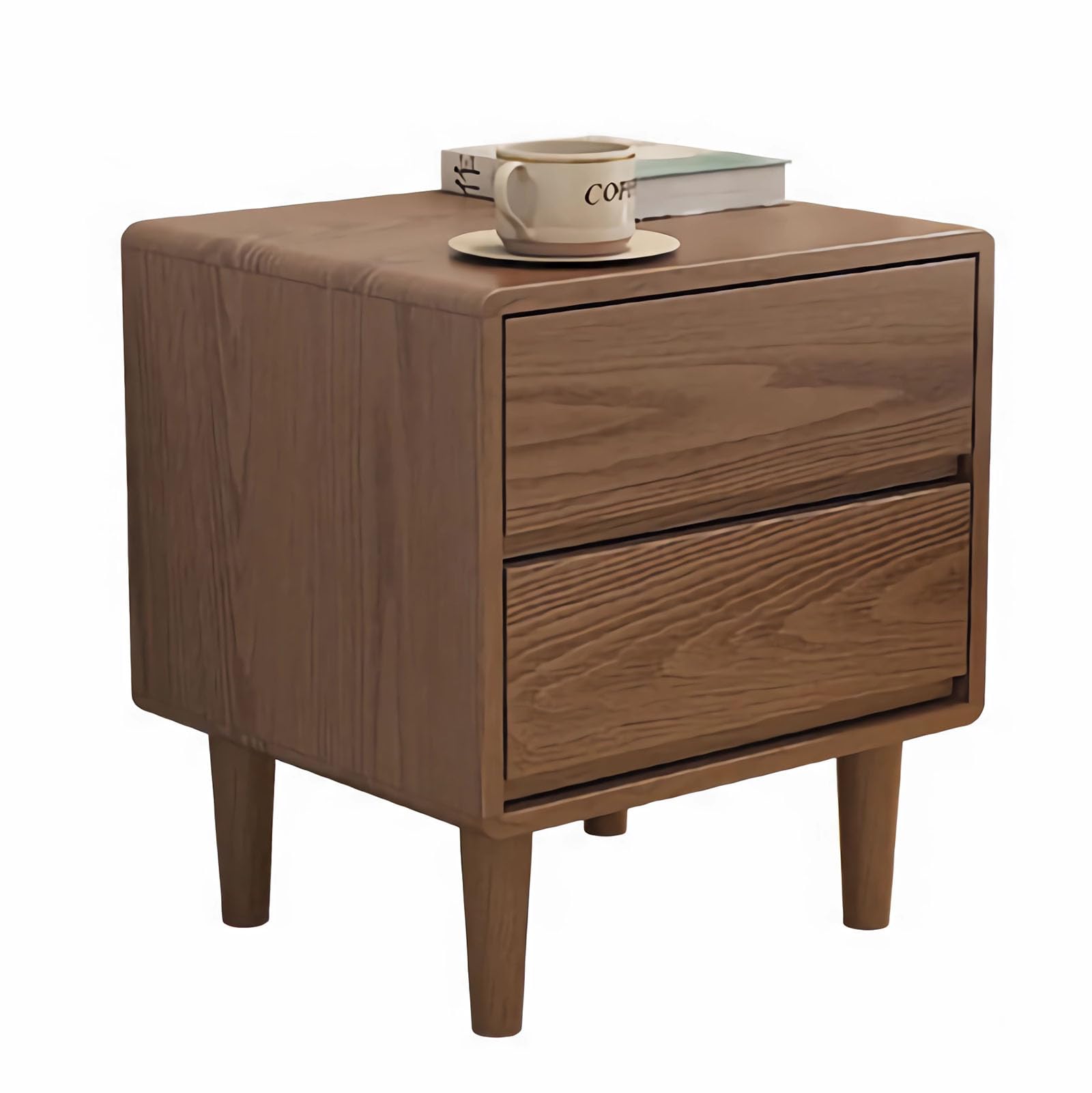 Table de chevet en chêne massif Walnut 43x40x50cm avec 2 tiroirs