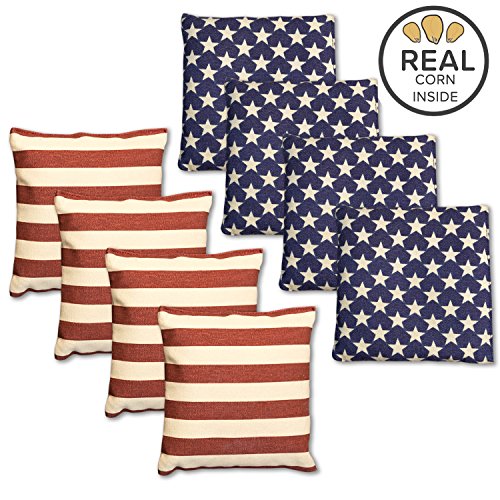 Corn Filled Cornhole Bags - Set of 8 American Flag Bean Bags