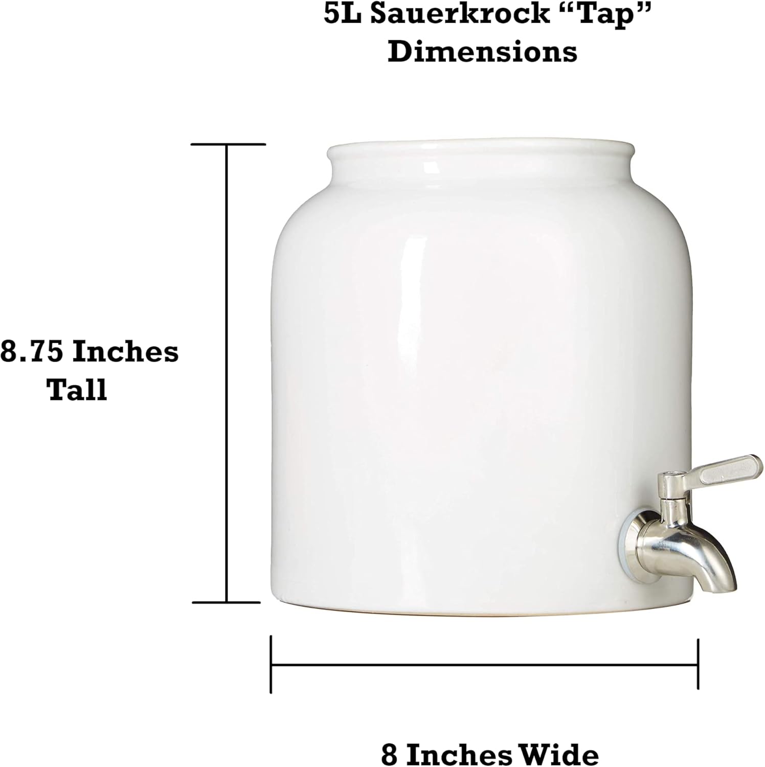 Kombucha Crock 1.3 Gallon Humble House Sauerkrock Tap Stainless Steel Spigot, Cotton Cloth & Rubber Band - White Ceramic Probiotic Dispenser 5 Liter Continuous Brewing Kombucha SCOBY Hotel Jar