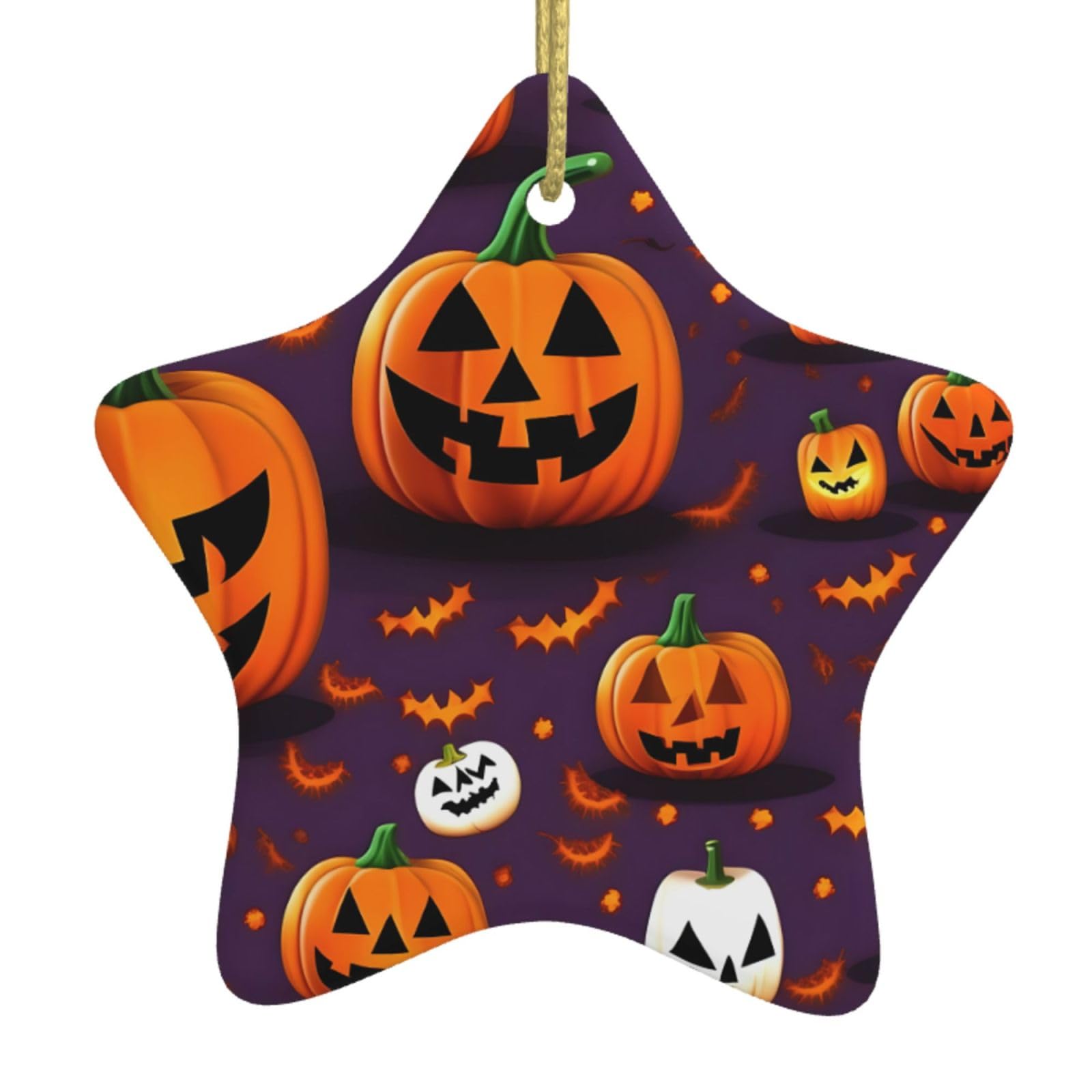 Nbtghga White Happy-Halloween-Day Trick-Or-Treat Print Christmas Ornaments, Ceramic Hanging Ornament, Round Shape Decorations