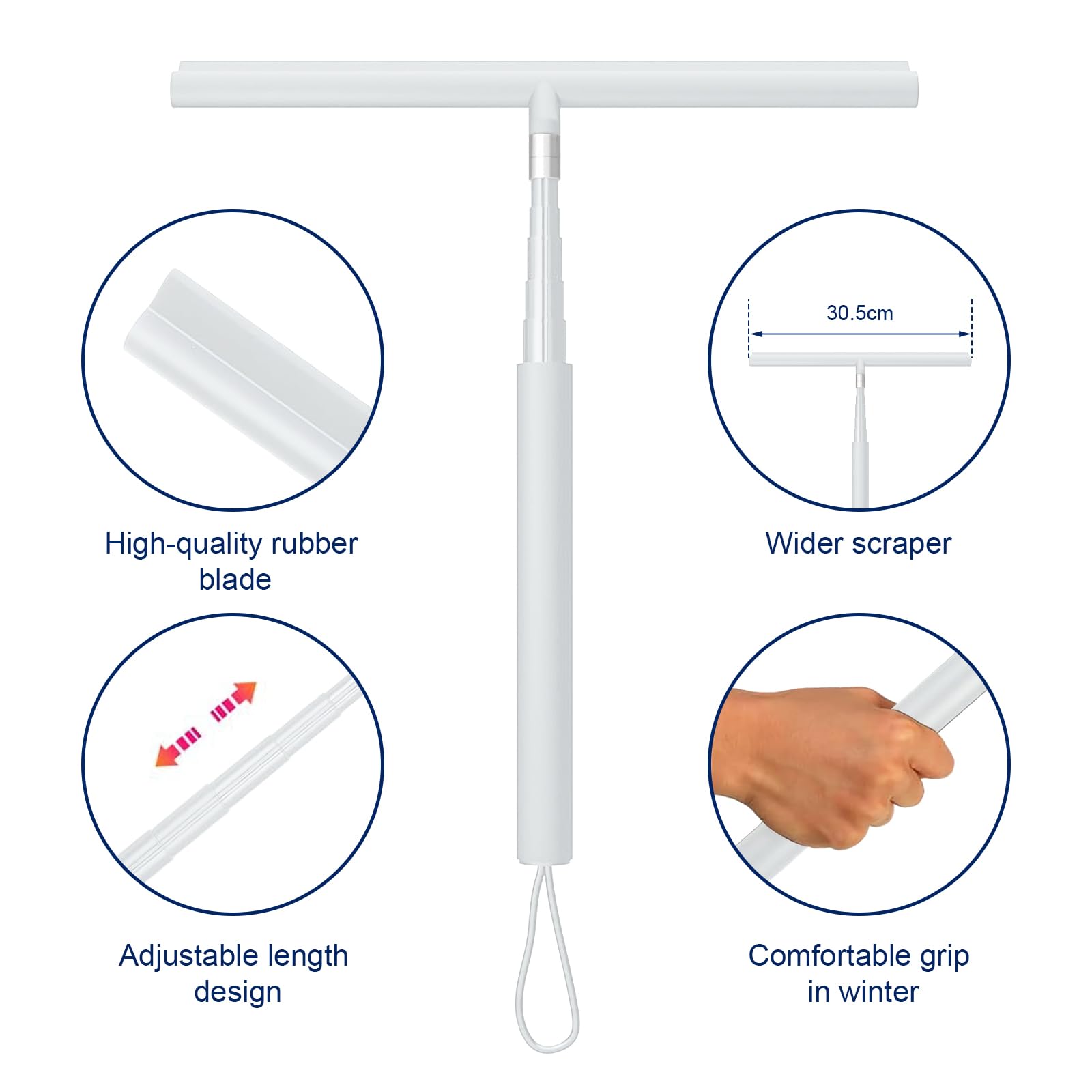 Lavavetri doccia per porte in vetro, lega di alluminio + lavavetri doccia in silicone con manico telescopico per piastrelle e pareti doccia (bianco)