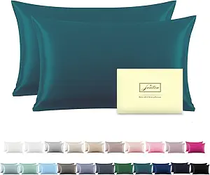 Silk Pillow Cases 2 Pack Soft Breathable and Sliky King Size Pillow Cases Set of 2,Natural Mulberry Satin Silk Pillowcase with Hidden Zipper for Hair and Skin (Teal,20"X 36",2pcs)