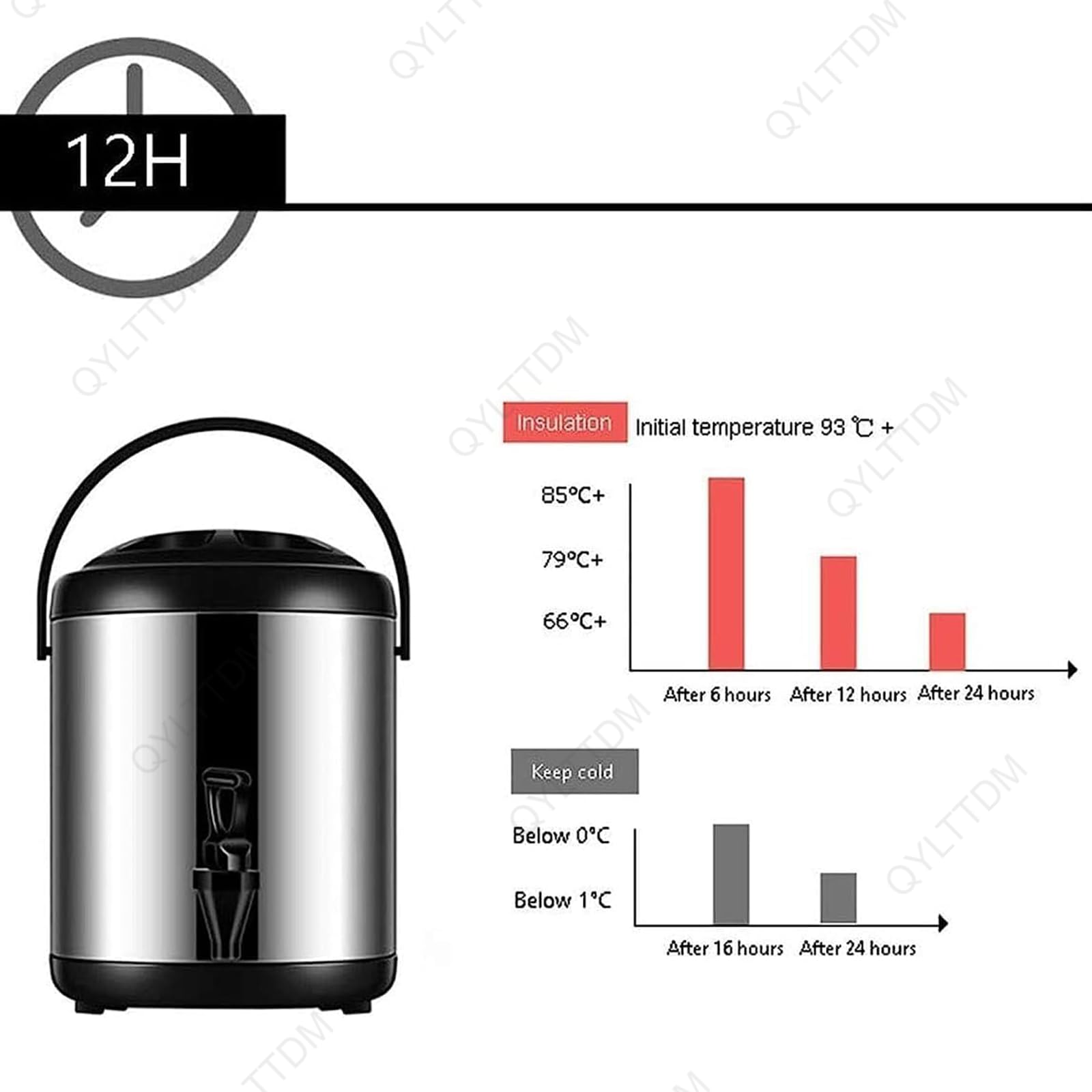 Termo de Acero Inoxidable para hostelería, dispensador de Agua Caliente Aislado de 6 a 20 litros con Grifo para Bebidas Calientes, Doble Aislamiento para un Mantenimiento óptimo de