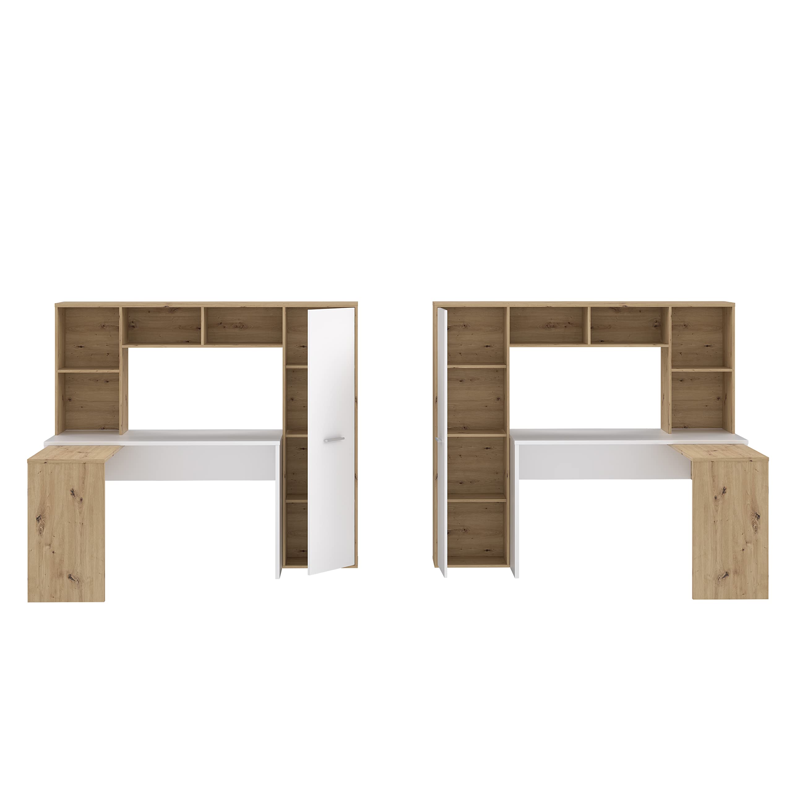 Forte ERIADU Schreibtisch 170 180, moderner Schreibtisch, Computertisch, Büro, Home Office, Holzwerkstoff, Artisan Eiche Holzdekor/Weiß, 173 cm breit x 152 cm hoch x 116 cm tief