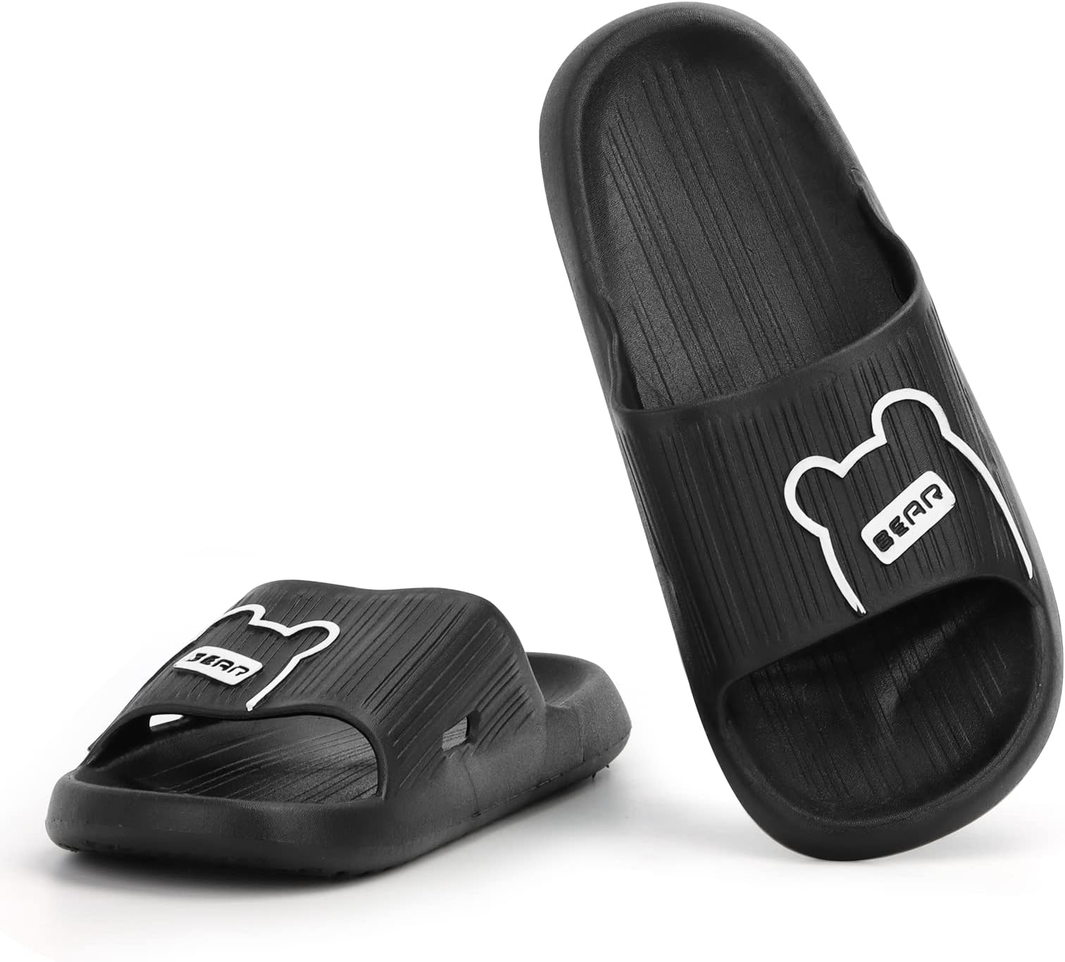 Women and Men Slip On Slippers Unisex Anti-Slip Shower Sandals Soft Bath Shoes for Indoor Home Garden Bathroom Pool Side Beach Black UK 4.5-5.5