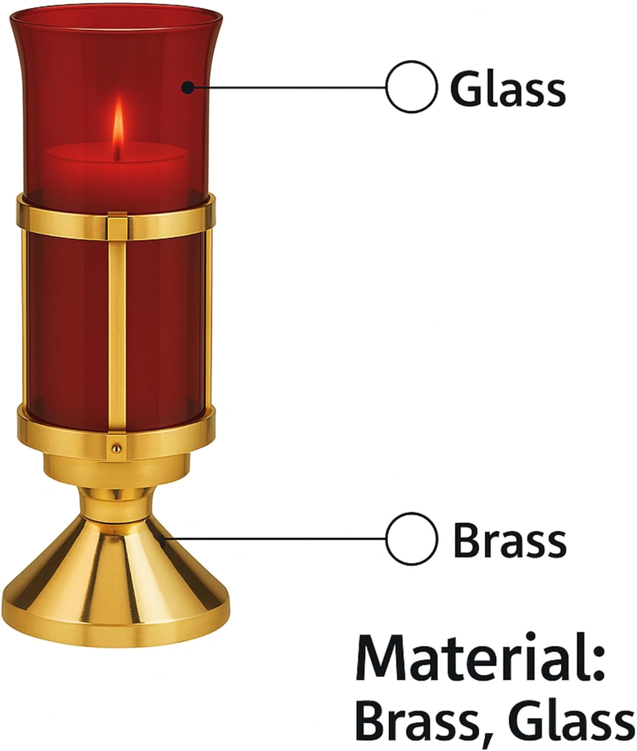 Sanctuary Light Holder with Ruby Red Glass Globe, Candle Stand for Church Altar or Home Prayer Room, High Polished Brass Base – 6” Diameter and 13 Inches Tall