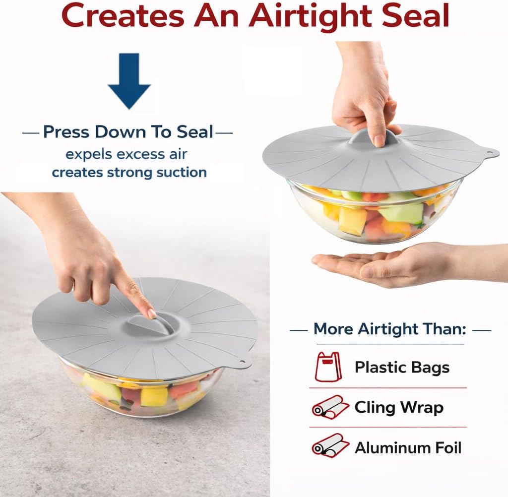 HIC Kitchen Cooking and Storage Lids, High-Heat Silicone, Set of 3