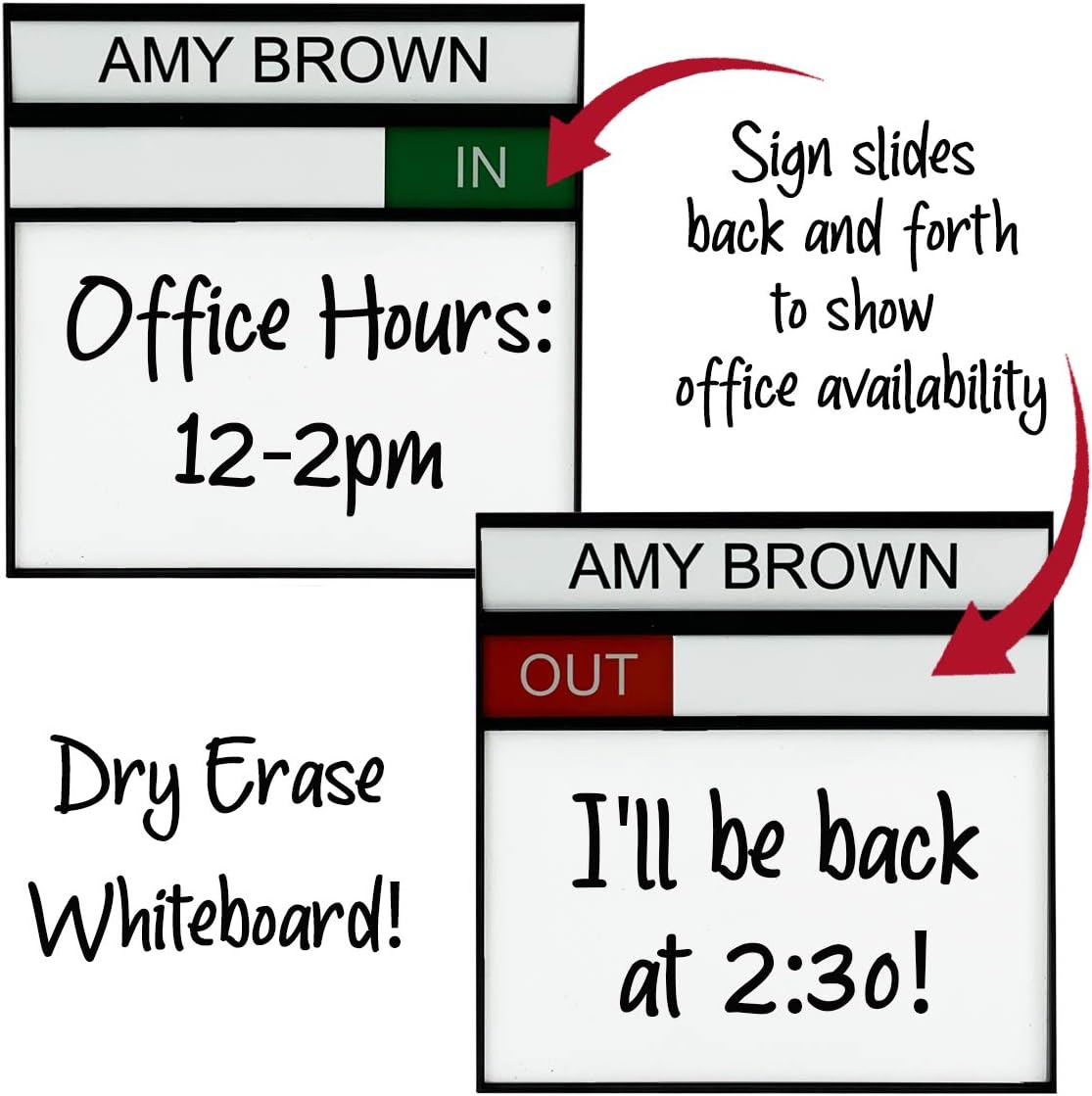 Custom Nameplate Availability Whiteboard Slider Sign, Durable Aluminum Frame, Adhesive Tabs Included for Easy Installation (Black, 8.5" x 8.5")