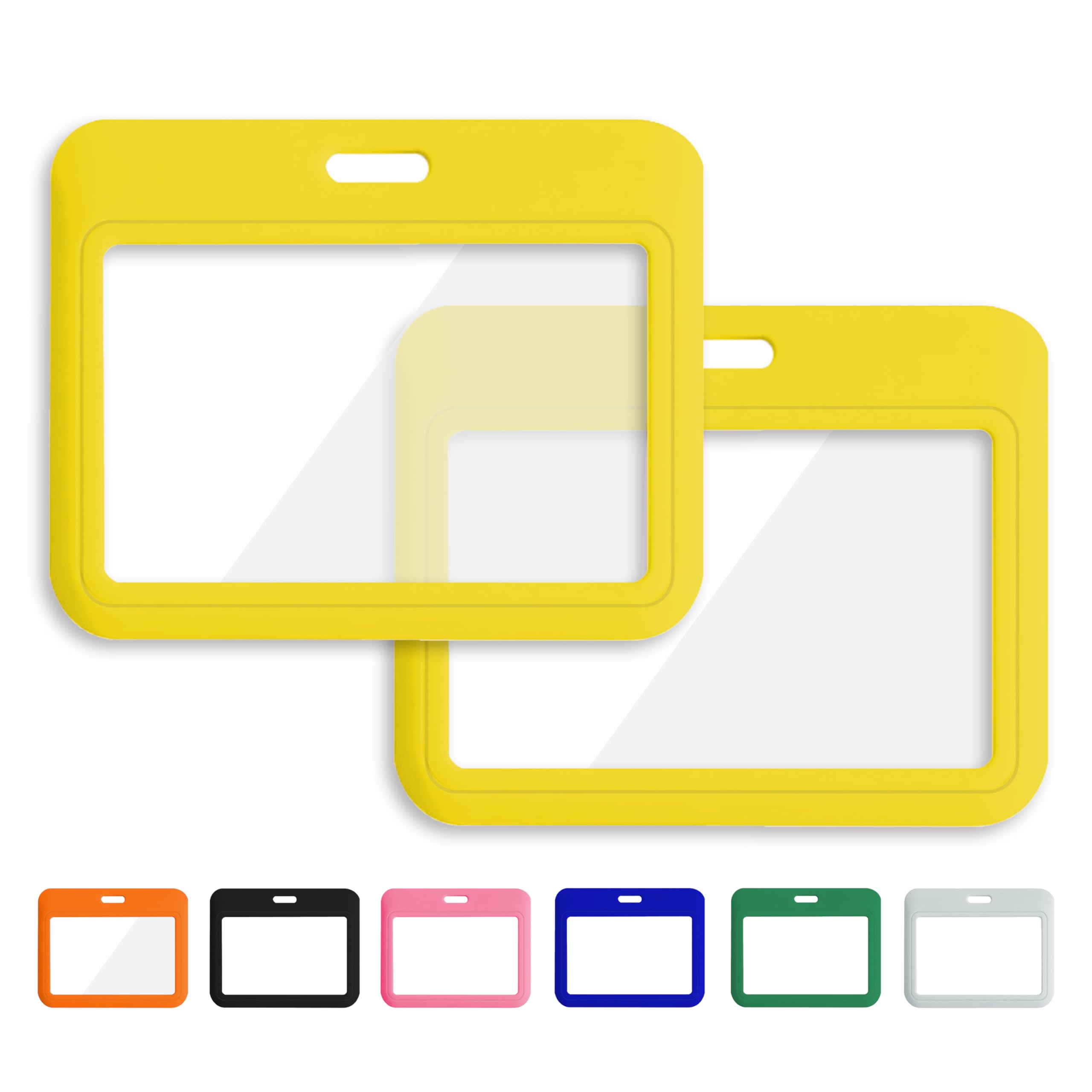 3 Pcs ID Badge Holder with Double-Sided Windows Horizontal Hard Plastic Case Yellow Card Protector Pouch for Office School ID Credit Cards Proximity Key Cards Driver’s Licenses and Passes