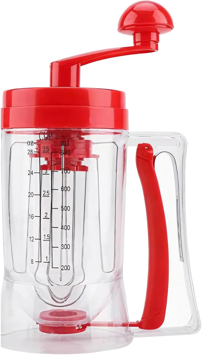 11.4 X 4.3 Inch Single-Hand Operated Pancake Batter Dispenser with Scale, Central Spout for Smooth Pouring, Transparent Abs Body