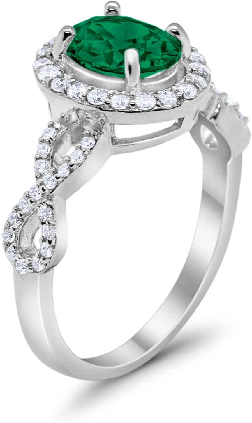Blue Apple Co. Infinity Art Deco Halo Wedding Engagement Bridal Ring Oval Round Cubic Zirconia Solid 925 Sterling Silver Choose Color