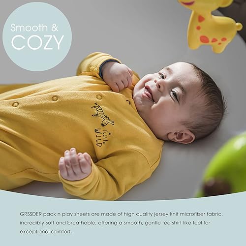 Miniatura 4 de GRSSDER Juego de 2 sábanas ajustables de punto de jersey elástico ultra suave, tamaño portátil, mini cunas con bolsillo profundo, lindo elefante