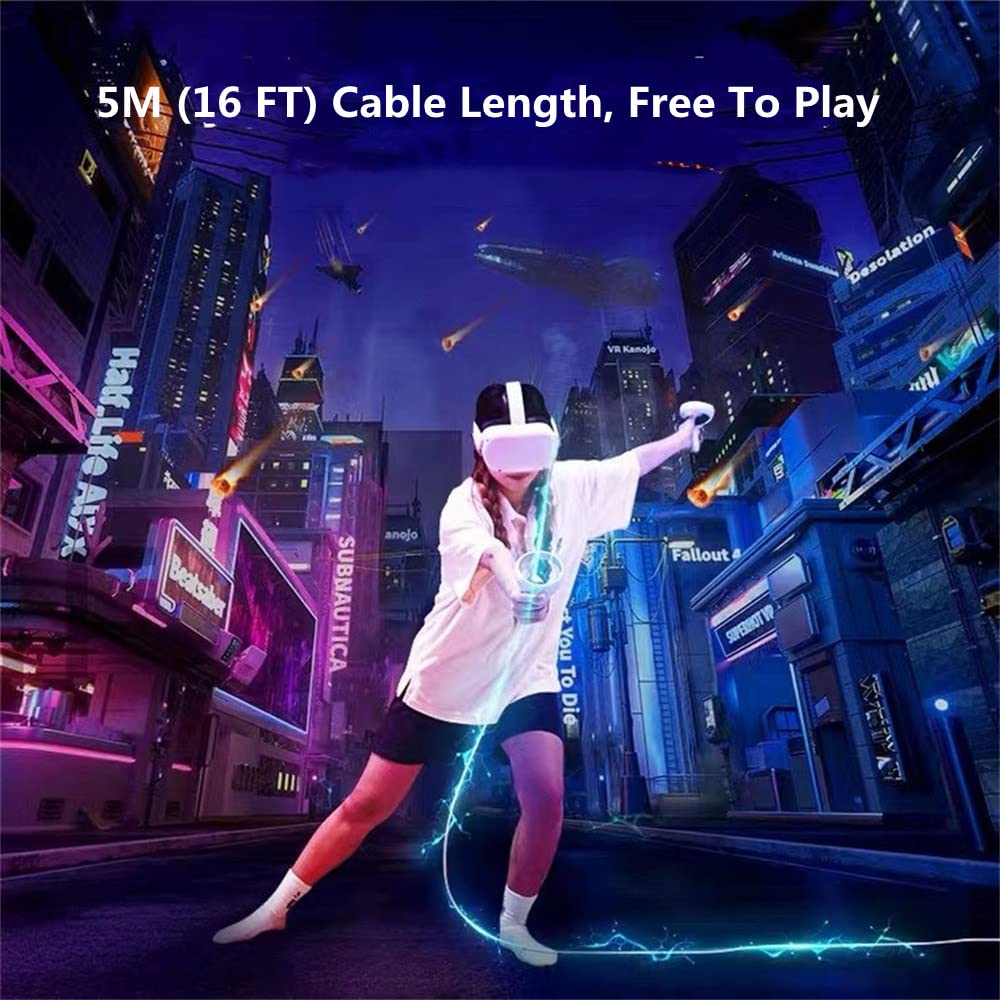 XZXWZX Cavo di collegamento 5M compatibile con accessori Meta/Oculus Quest 3,Quest 2/PICO 4 e PC/Steam VR, cavo USB 3.0 a USB C a ricarica rapida, trasferimento dati PC ad alta velocità, Bianco