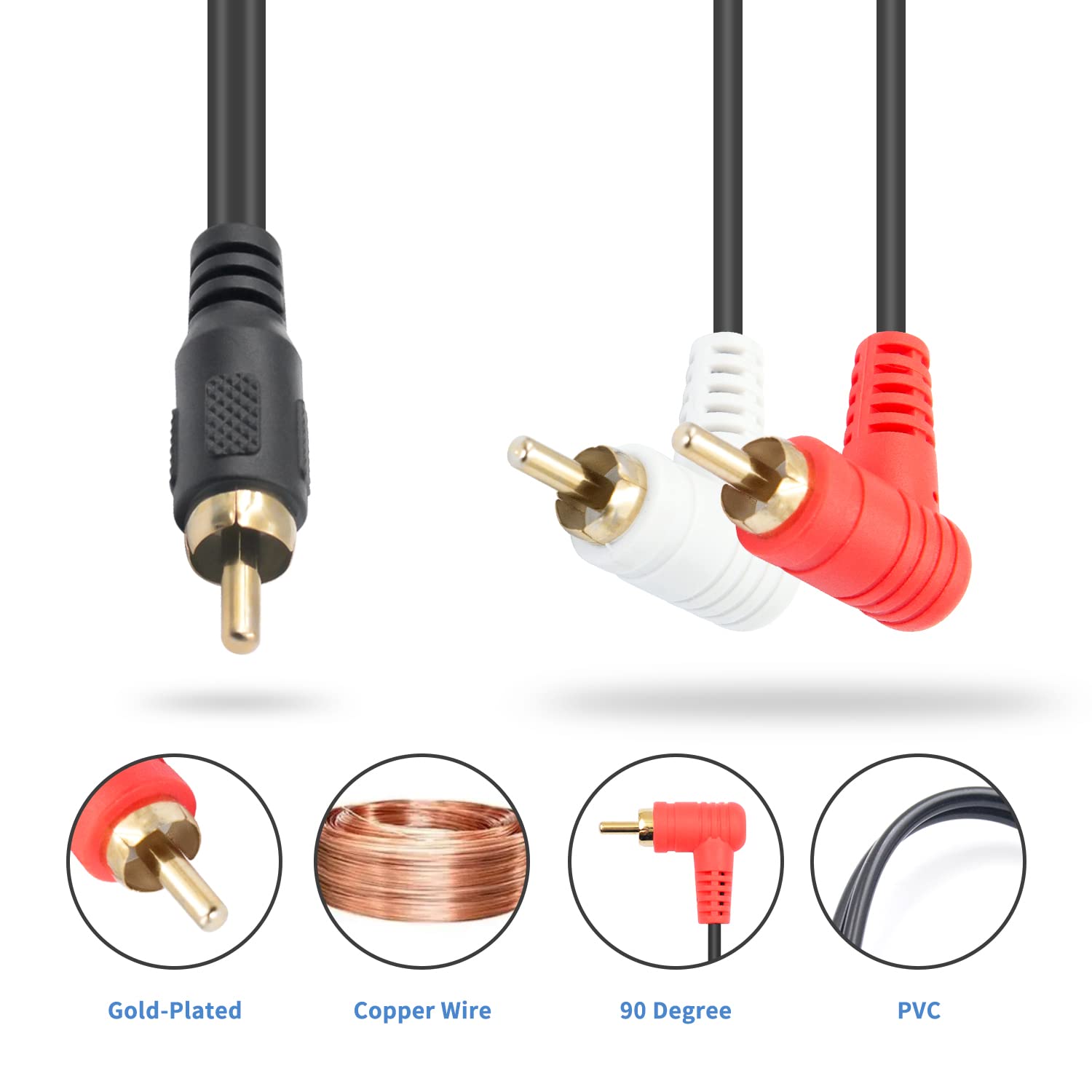Duttek RCA Cables,RCA Male to 2 Male Audio Cable,90 degree RCA Y Cable