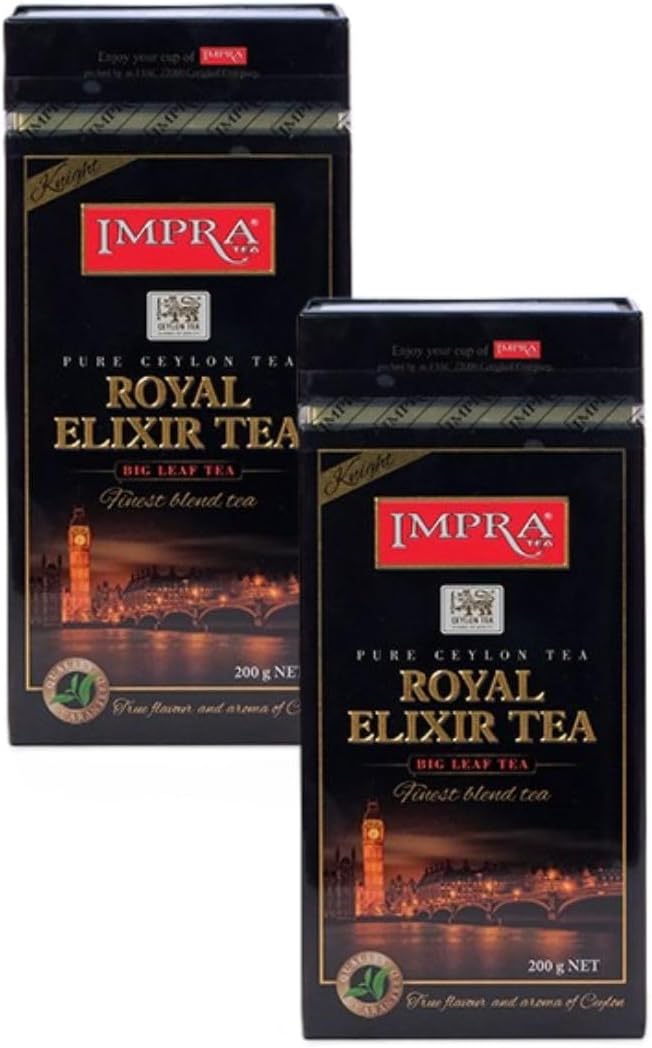 Impra Premium Royal Elixir & Exclusive Collection – Pure Ceylon Loose Leaf Tea in Embossed Metal Tin Caddies, 200g (7.05 oz) – Gourmet Black, Green, Floral, and Spiced Blends (2 Count (14.1 oz), Knight (Exotic Aroma))