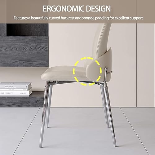Miniatura 7 de Sillas de comedor de cocina con cuero auténtico, sillas de comedor con patas de metal, silla de sala de estar, respaldo curvado, silla de cocina