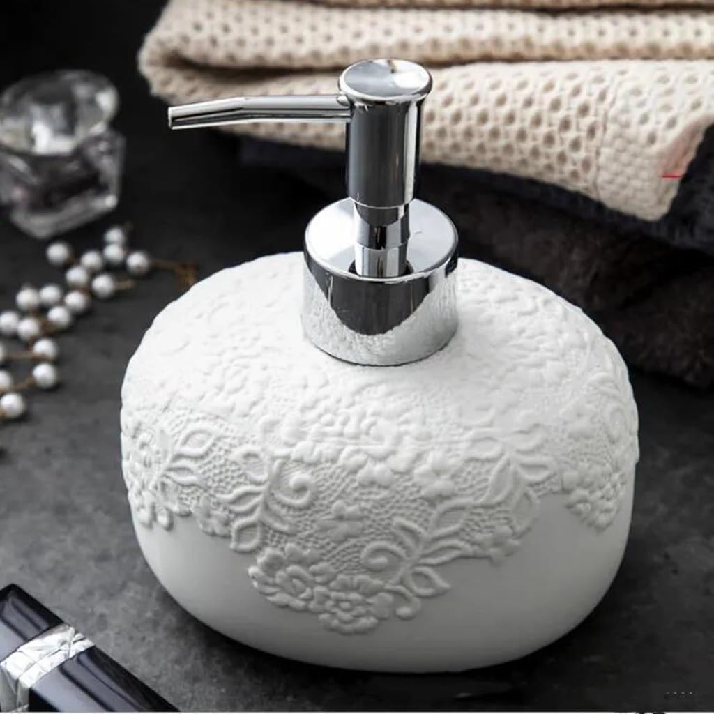 Decoration White Four-Piece Ceramic Relief Pattern Bathroom Set Supplies Home Hotel Wash