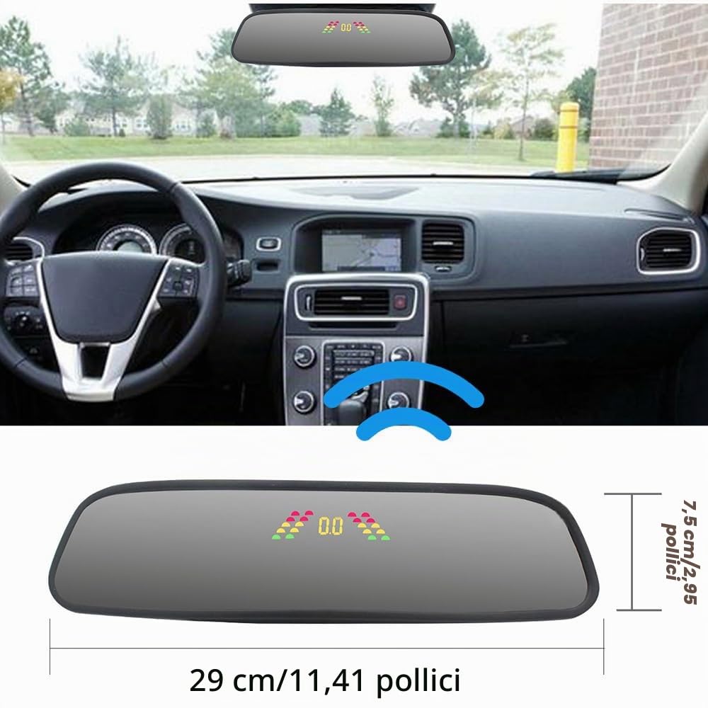 MASO, radar wireless per retromarcia auto con kit 4 sensori, sensore di parcheggio retromarcia auto con sistema radar sensibile, radar wireless per retromarcia auto DC 12V 0,3-2,0m/11,81-78,74in, Nero
