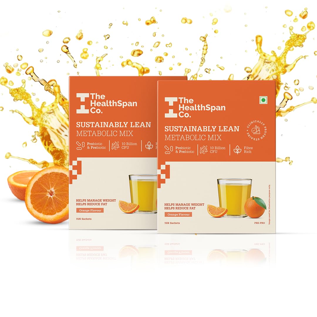 The Healthspan Co. Sustainably Lean|Improve Metabolism To Manage Weight|For Men & Women|Fiber Rich|10 Bn Cfu Probiotic|30 Days Pack|Pack Of 2|Orange Flavour,2 Count,30 Servings