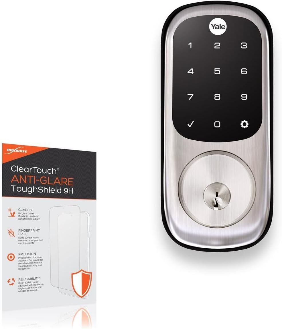 BoxWave Screen Protector Compatible with Yale Real Living Assure Lock Touchscreen Deadbolt - ClearTouch Anti-Glare ToughShield 9H (2-Pack), Anti-Glare 9H Tough Flexible Film Screen Protector