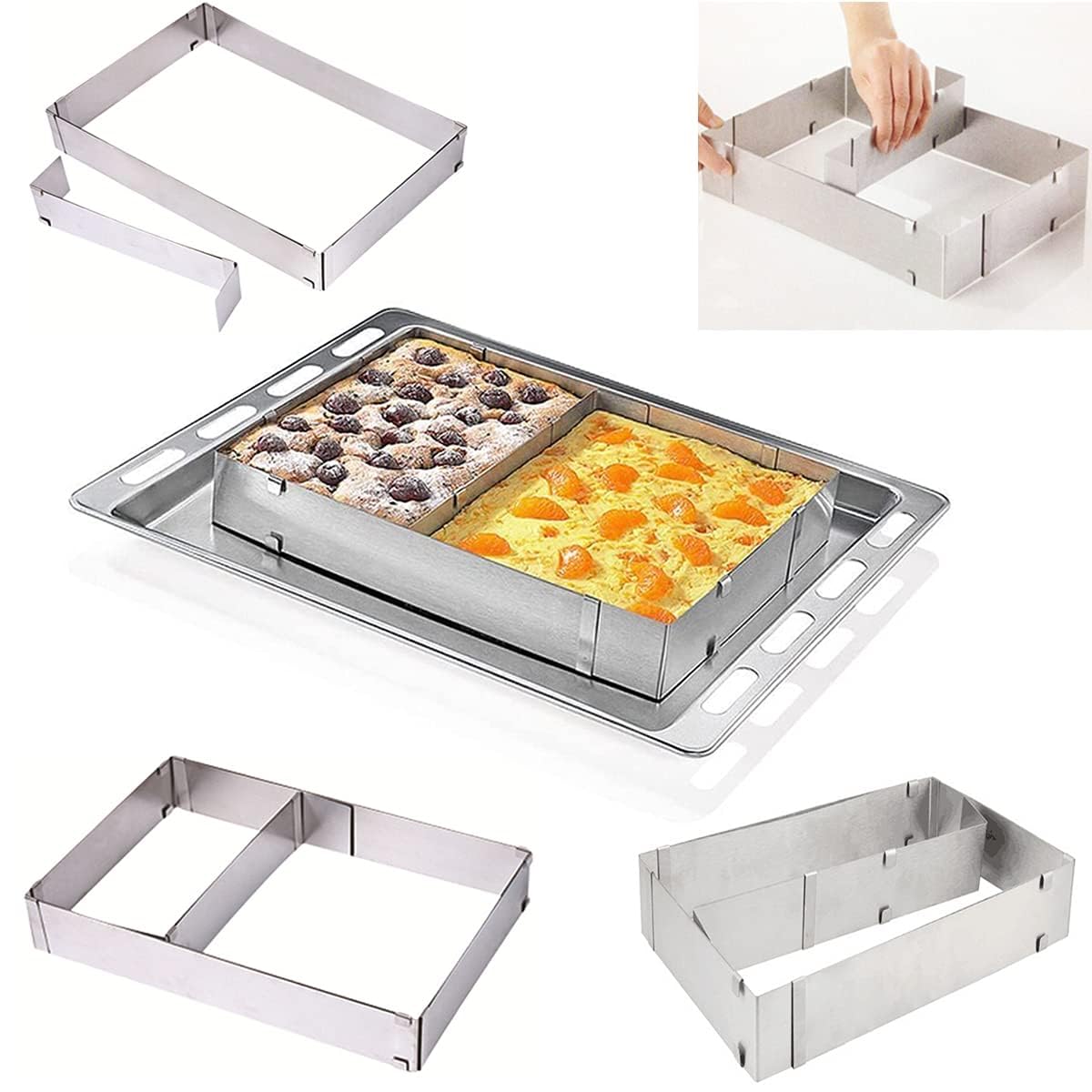 Adjustable Rectangular Cake Pan Divider, Stainless Steel Sheet Baking Mould, Flexible Scalable Mousse Cake Mould | Birthday Cake | Tiramisu Baking Mould Multi-Section Baking Frame-image-8