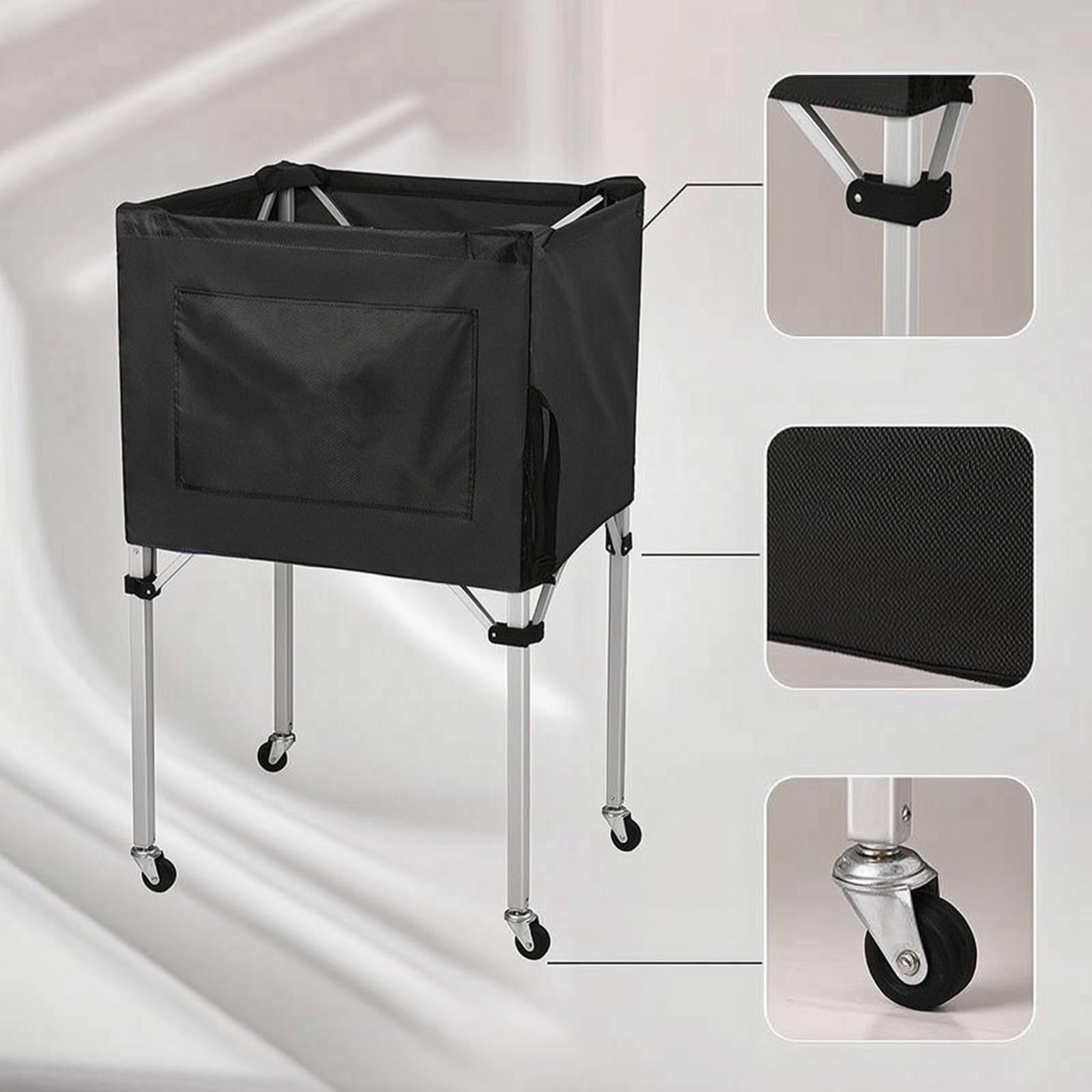 LOVIVER Carro para Pelotas Carrito Cesta Canasta Contenedor Plegable de Aleación de Aluminio con Ruedas Giratorias Marco Liviano Abierto Adecuado para, Negro