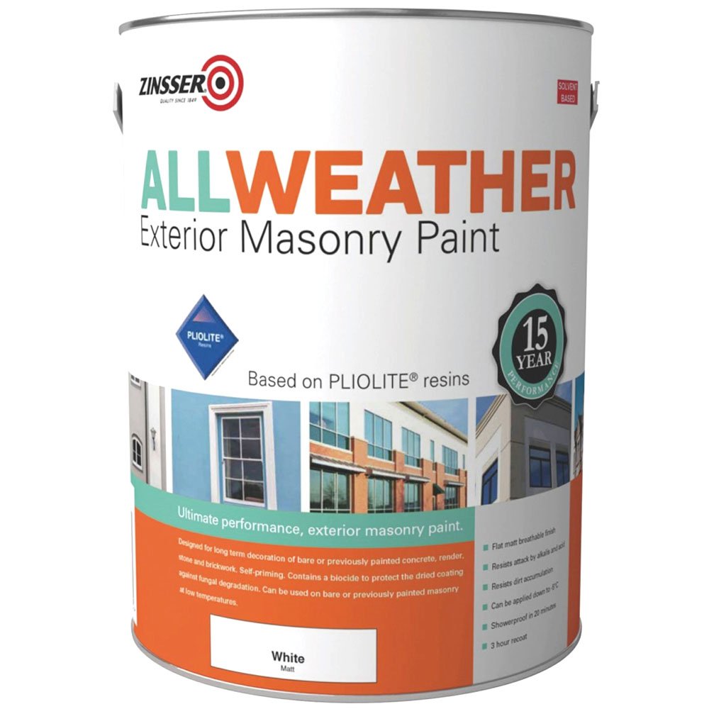 Zinsser Allweather Exterior Masonry Paint 5lt Brilliant White