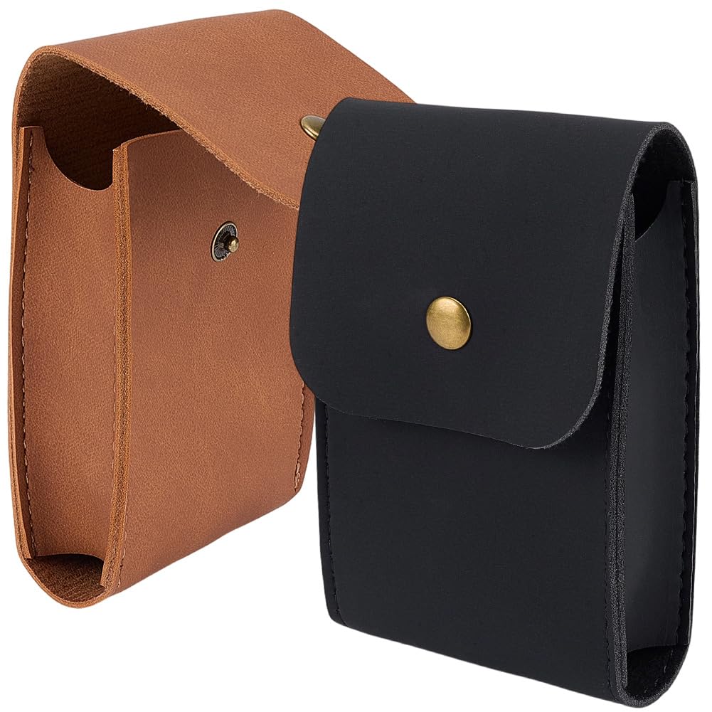CALFOVERA 2 Colors Single Deck PU Leather Playing Card Holder Protector with Snap Button 2PCS Leather Playing Card Case Box Pouch Multipurpose Compatible Wallet for Bridge Board Games(Black;Brown)