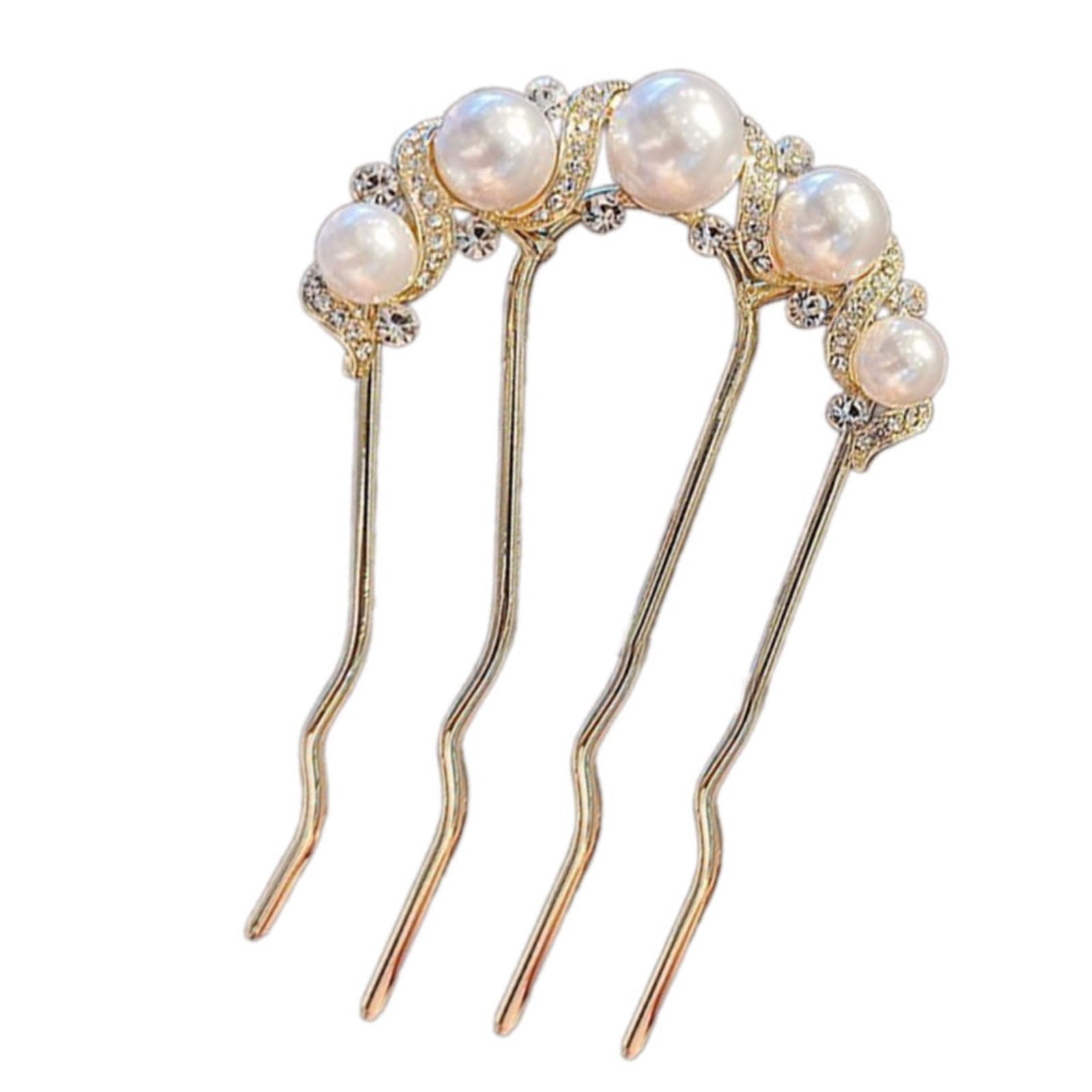 YUXITA Pearls U Shaped Hairpin Elegant Chinese Hair Stick For Women Bun Holder With Shell Paper Accents Alloy Hair Accessory
