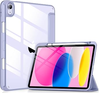 حافظة VIKESI لجهاز iPad A16 مقاس 11 بوصة 2025 وiPad الجيل العاشر مقاس 10.9 بوصة 2022، ظهر شفاف وغطاء إطار مقاوم للصدمات من مادة TPU [حامل قلم رصاص مدمج، يدعم النوم/الاستيقاظ التلقائي] - أزرق أرجواني