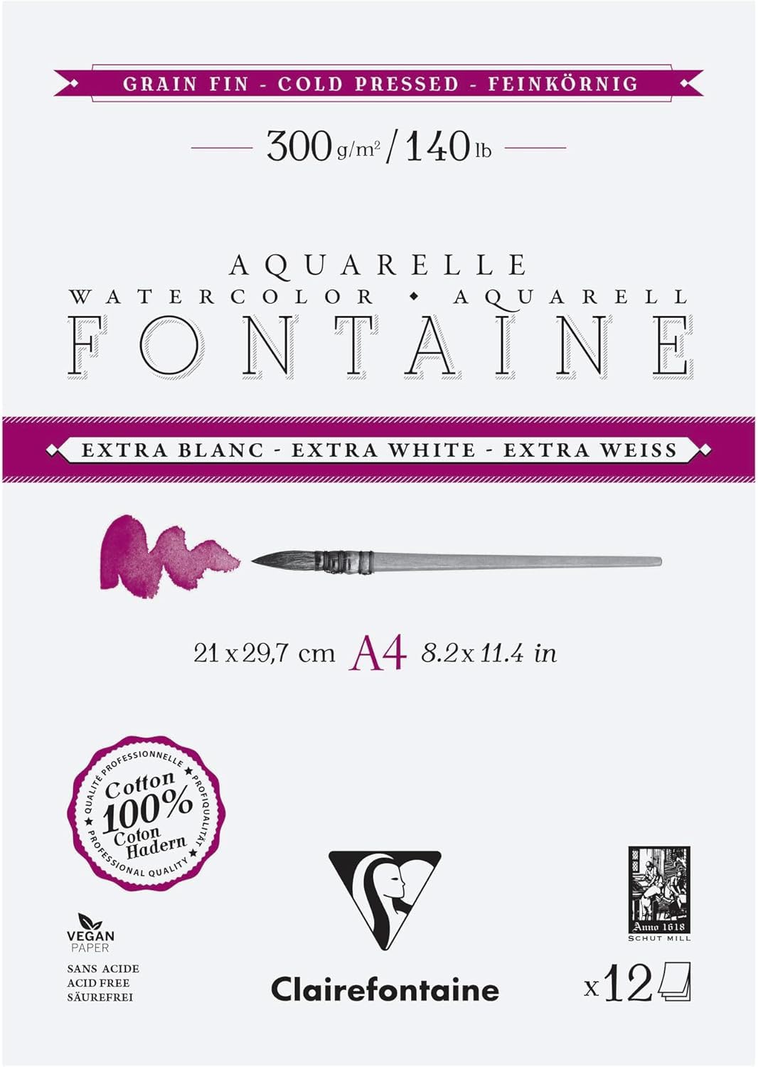 Clairefontaine 976047C blok do akwareli dwustronnie A4 300 g 12 arkuszy