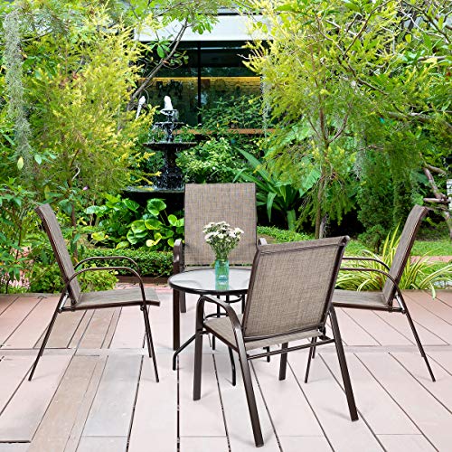 Image of Giantex 4 Piece Patio Chairs, Outdoor Camping Chairs with Breathable Fabric, Set of 4 Garden Chairs with Armrest High Backrest for Garden Patio Pool Beach Yard Space Saving, Grey