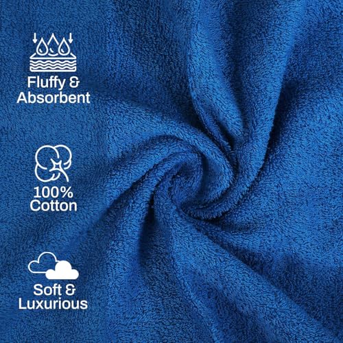 Image of Layers 100% Cotton Face Towels | 450 GSM Soft & Highly Absorbent | Aqua Plush Collection | Pack of 12 Super Soft Towels for Men & Women | 30 x 30 cm - Blue