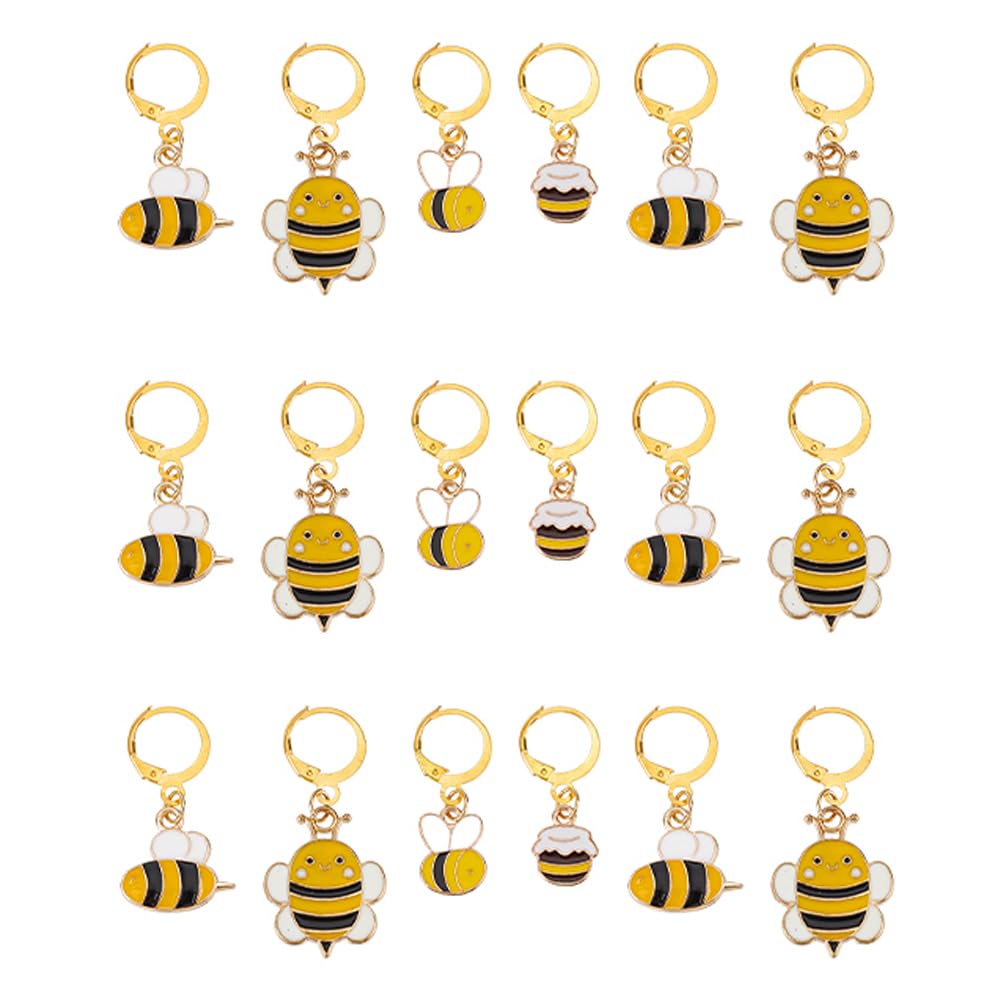NBEADS 24 Pcs 4 Styles Bee Stitch Markers, Alloy Enamel Crochet Stitch Marker Charms Brass Clasp Locking Stitch Marker for Knitting Weaving Sewing Jewelry Making
