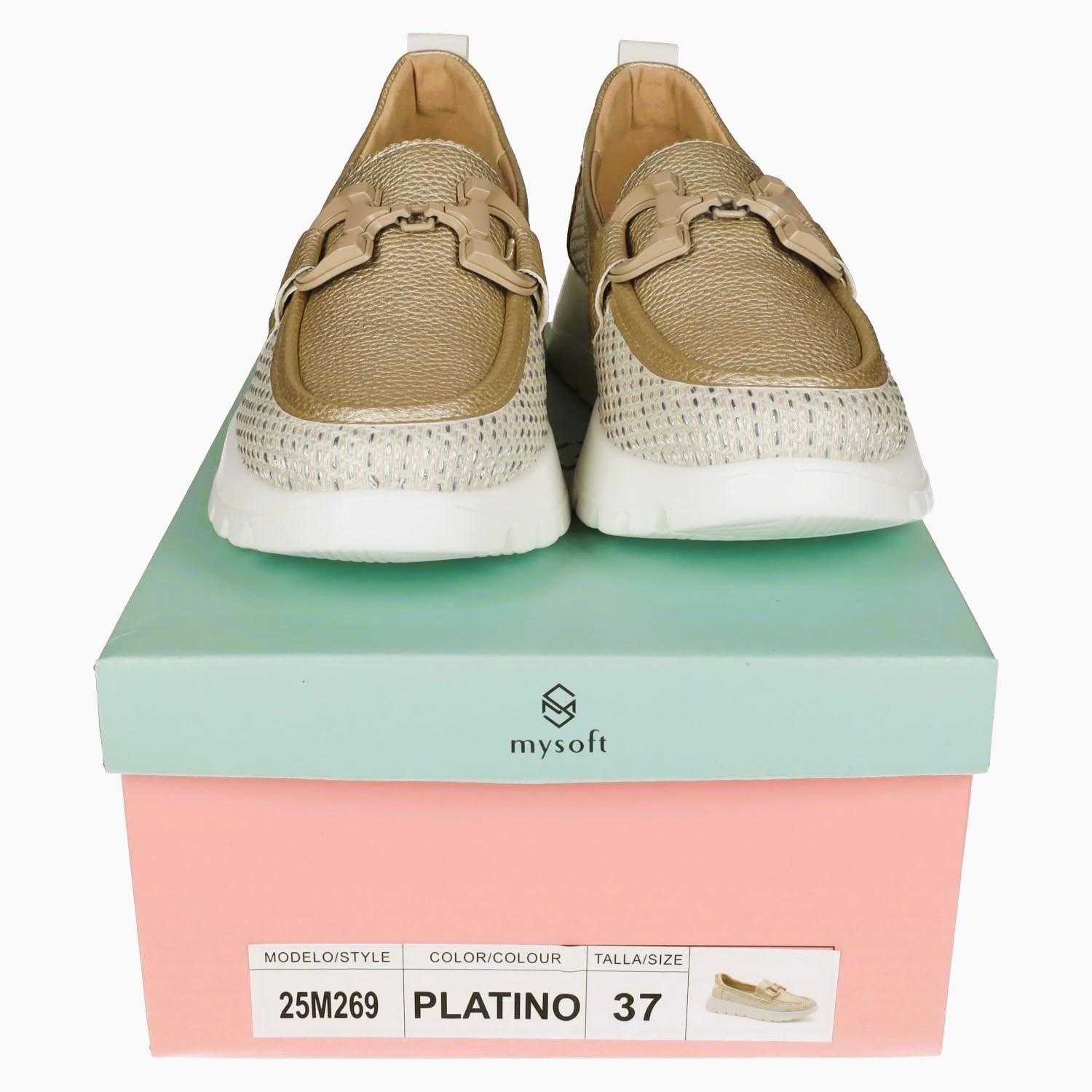 mysoft 25M269 Mocasines Color Patino con Plataforma y Adorno metálico Mujer Zapatos MOCASÍN