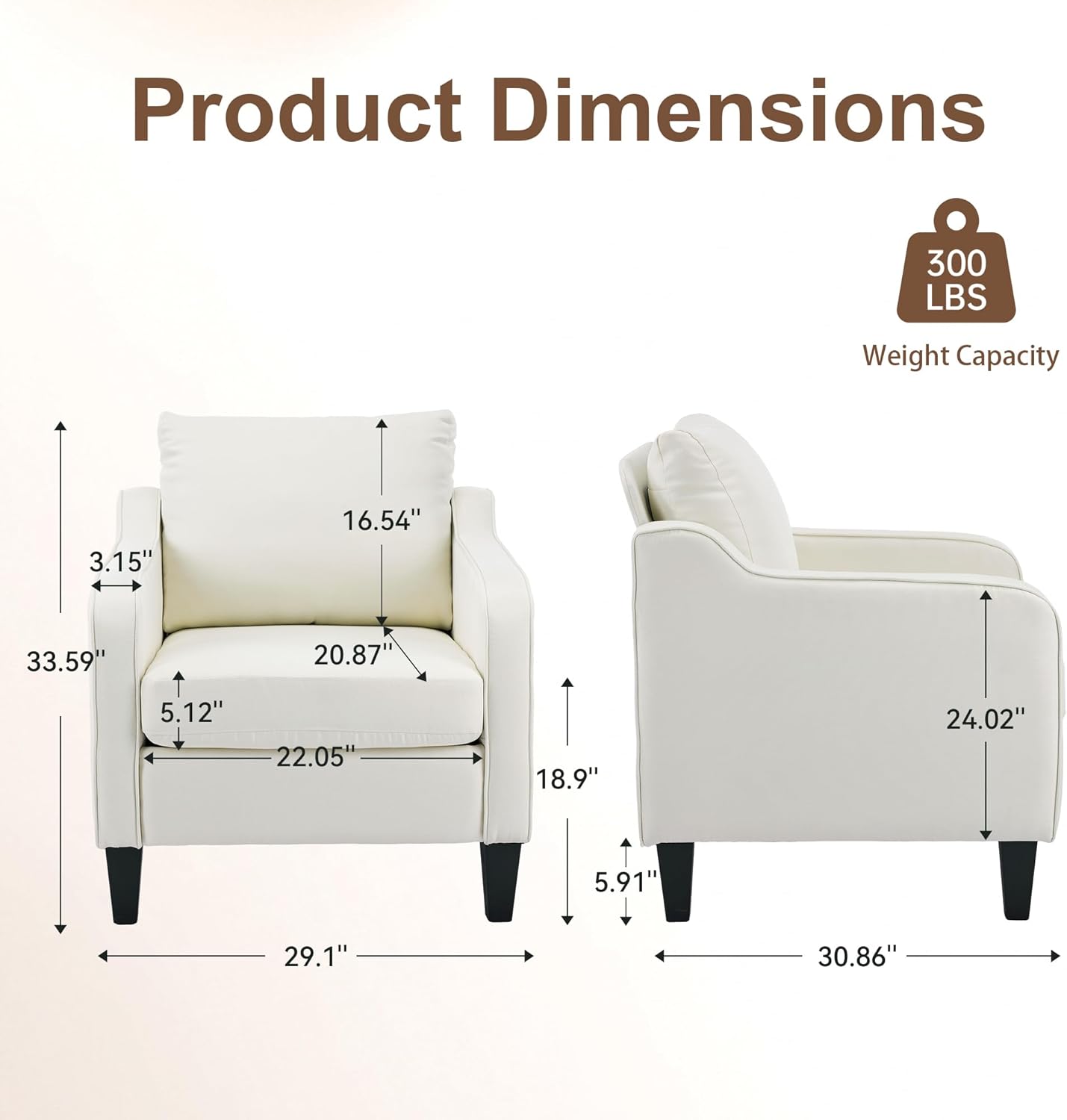 Accent Chair for Living Room, Modern Linen Fabric Upholstered Armchair Comfy Reading Chair for Bedroom Mid Century Single Sofa Chair with Solid Wood Legs for Apartment Office, Beige