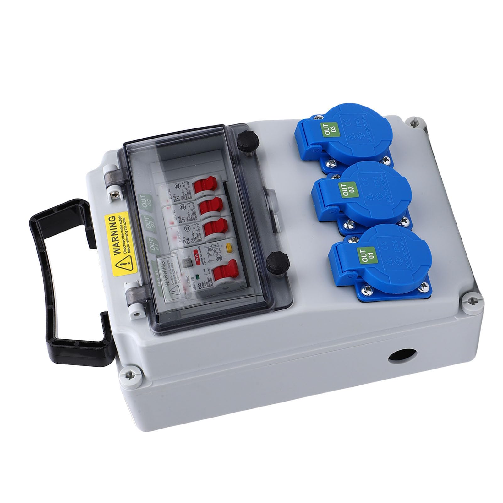Eujgoov Caja de Enchufe Industrial Portátil IP44-67 con Interruptor Automático para Obras de Construcción y Talleres Al Aire Libre