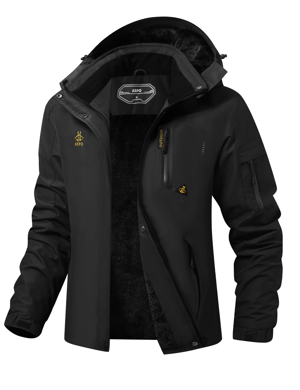 Photo 1 of ASPO Women's Ski Jacket Waterproof Winter Jacket Insulated Warm Fleece Lined Windproof Snow Coats with Hood Snowboarding Black S