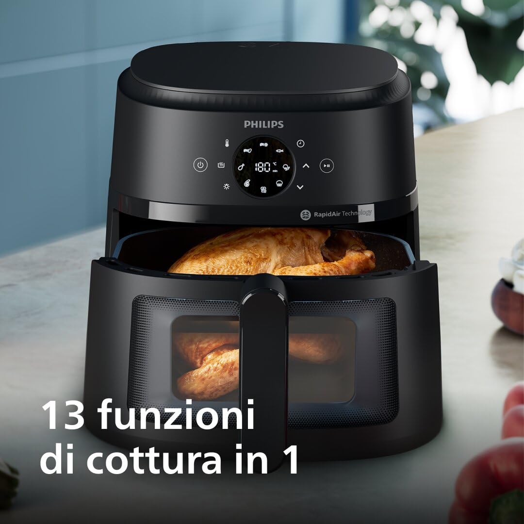 Philips Airfryer Serie 2000 – Friggitrice ad Aria 6,2L Con Finestrella di cottura, 1700W, RapidAir, 13 Modalità di Cottura, Facile da Pulire, Touchscreen, Risparmio Energetico (NA230/00)