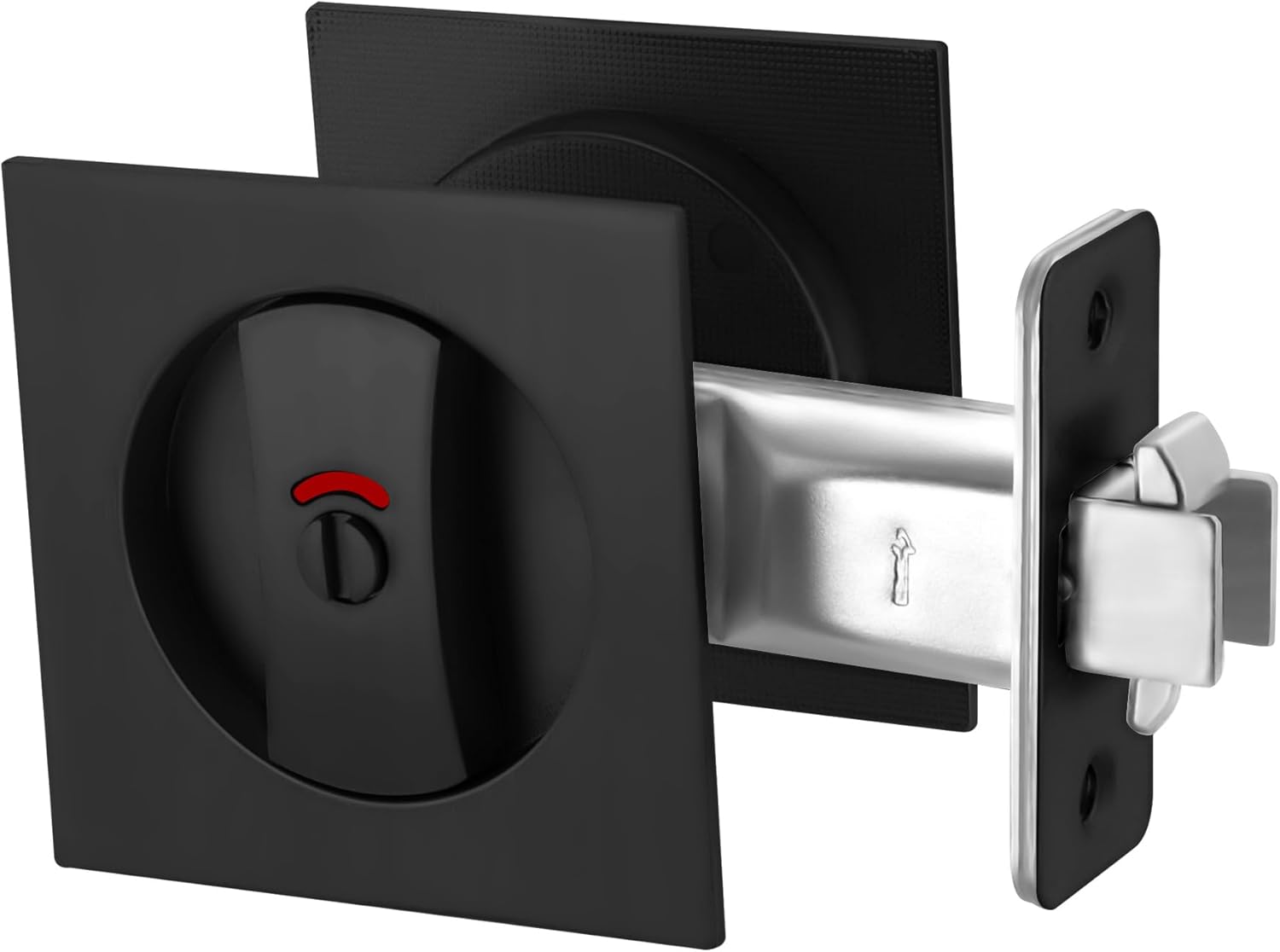 Malimali Pocket Door Lock, Matte Black Pocket Door Hardware Square Door Lock with Red-Green Indicators for Privacy Sliding Door Bifold Door Locks and Pulls Handles