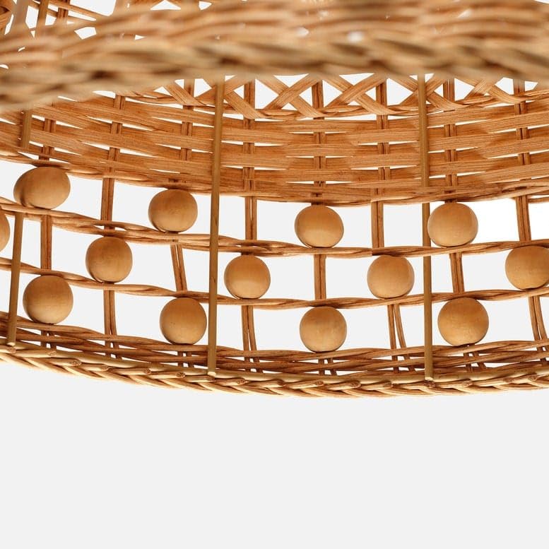 Image of 24 inch Handwoven Rattan Pendant Light - Modern Bohemian Style with Wooden Bead Accents, Perfect for Living Room, Dining Room, Bedroom, and Home Decor (3-Light)