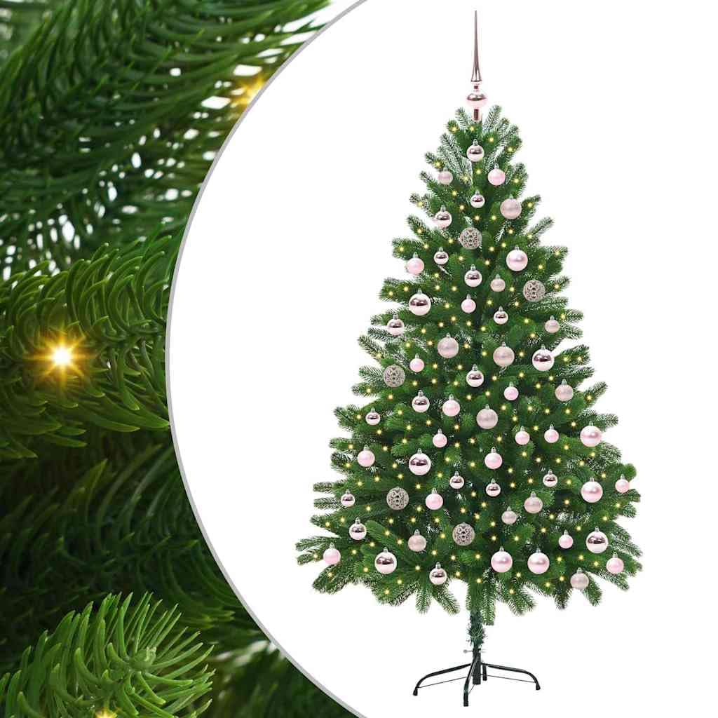 Choinka zielona, 180 cm, sztuczna choinka z polietylenu, z 300 diodami LED o ciepłej białej barwie, wytrzymała podstawka, smukły kształt, do użytku wewnątrz i na zewnątrz, trwała, świąteczna dekoracja