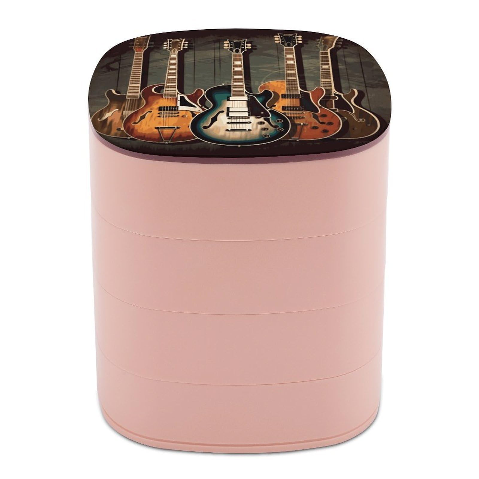 Btcowzrv Women's Style Guitars Art Jewelry Organizer With Mirror, 4-Layer Rotating Jewelry Box For Ring Earring Necklaces Bracelets Hair Accessories, Gift For
