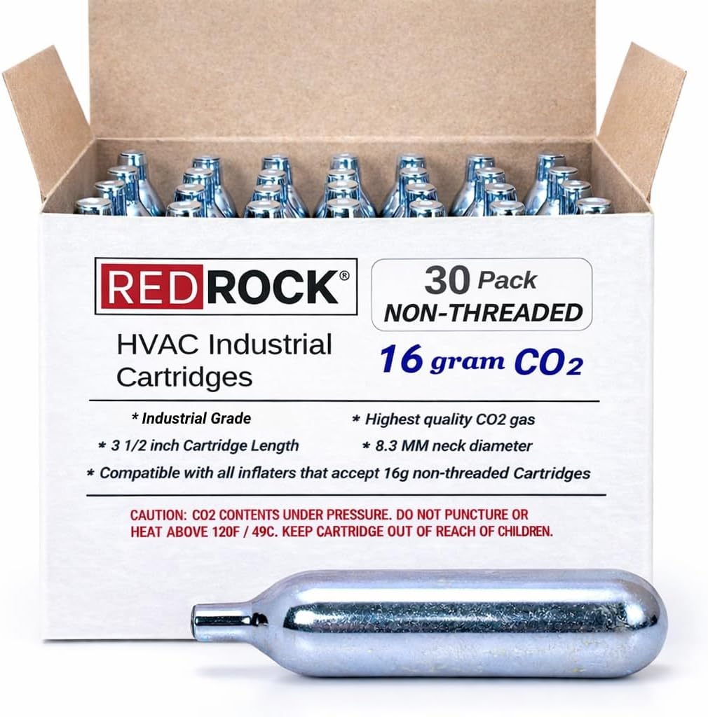 RedRock 16 Gram Unthreaded CO2 Cartridges for Gallo Drain Gun HVAC Drain Line Cleaner Tool (30 Pack)