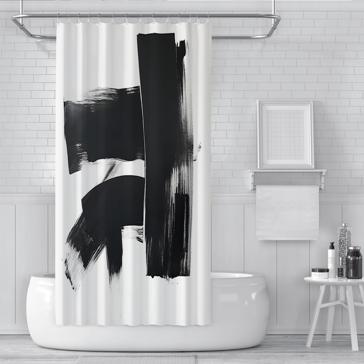 Rideaux de Douche imperméables Black White Strokes 180x180cm
