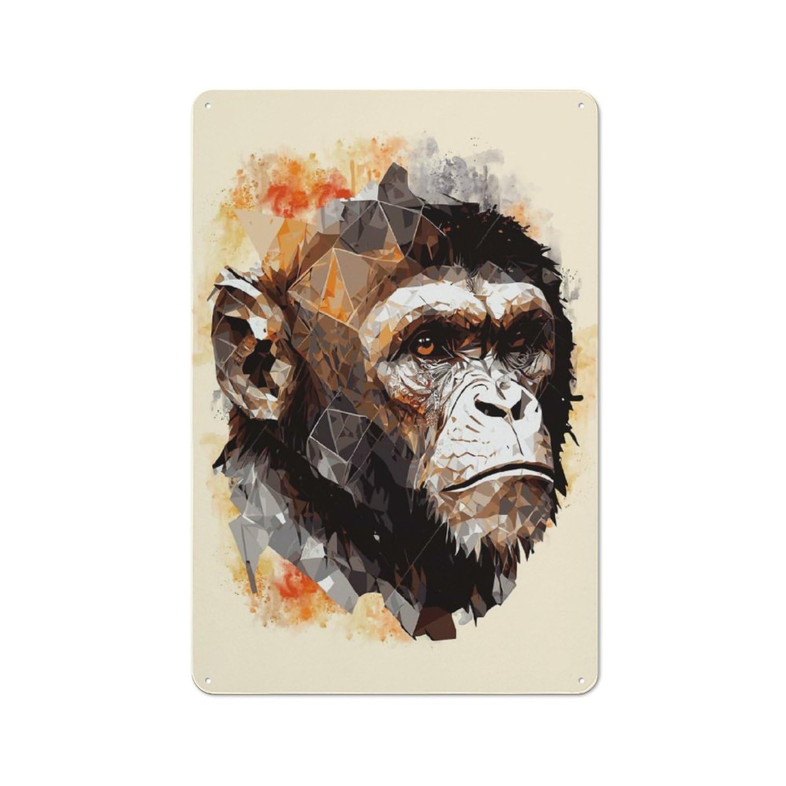 Junmoney Style-5 Abstract Monkey Portrait Loft Style Metal Wall Decor 30X20cm, Decorative Metal Plaque For Loft, Studio, Office Or Creative Room