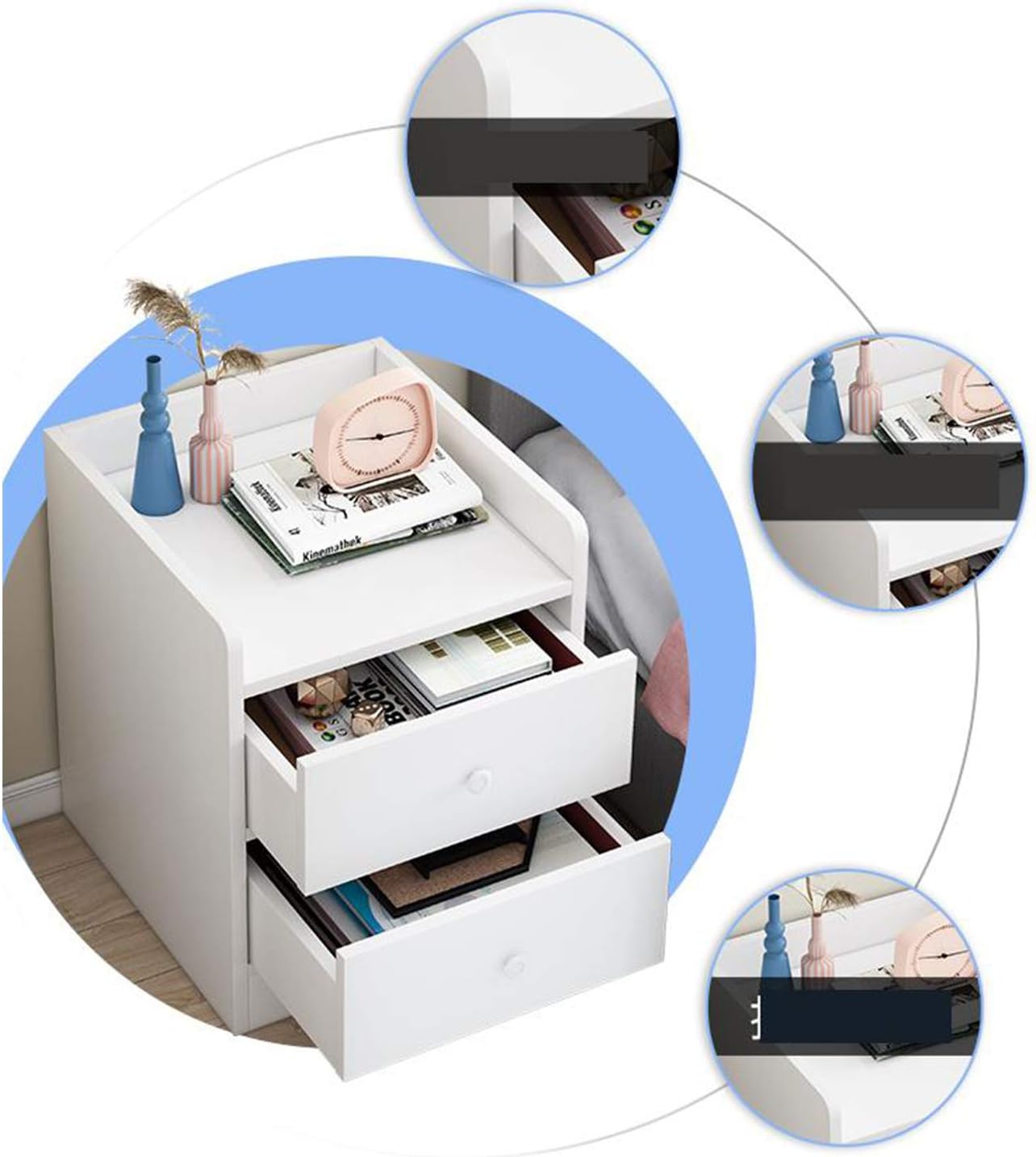 White Slim Bedside Table Wooden Nightstand Slim Tall Telephone Table Narrow Hallway Side Table with Drawer Shelf, Sofa Side Table for Living Room Bedroom Office